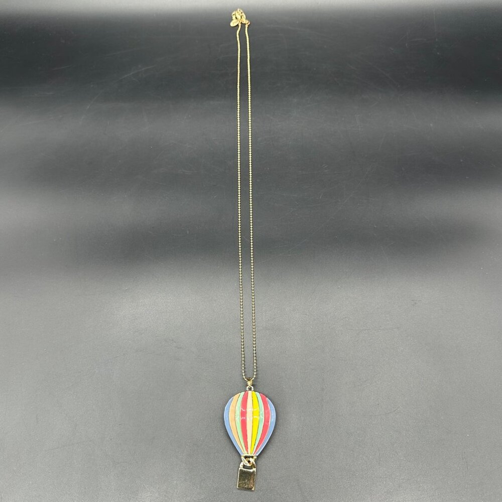 Hot Air Balloon Necklace Enamel Rainbow Stripes Charming Charlie Statement - Picture 2 of 9